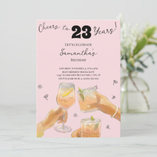 Modern Girly Cheers to 23 Years Birthday Party Invitation