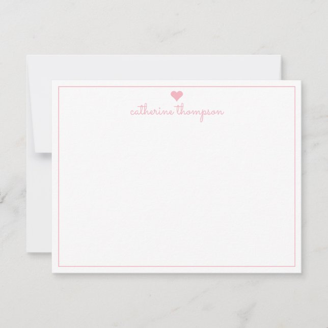 Modern Girly Chic Blush Pink Heart Feminine Script Note Card (Front)
