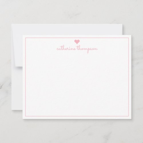 Modern Girly Chic Blush Pink Heart Feminine Script Note Card