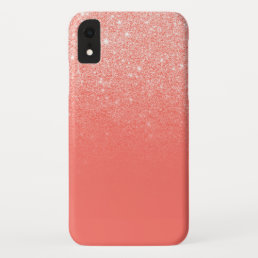 Modern girly chic coral glitter ombre color block iPhone XR case
