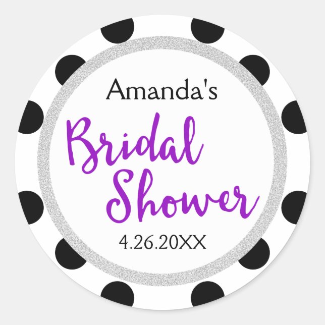 Modern Girly Chic Dots Bridal Shower Classic Round Sticker (Front)