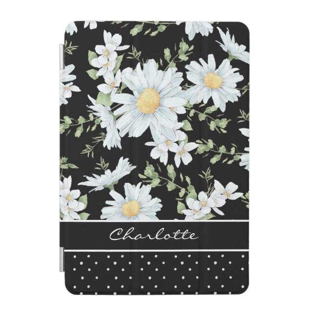 Modern Girly Chic Floral Dot Pattern Personalized iPad Mini Cover (Front)