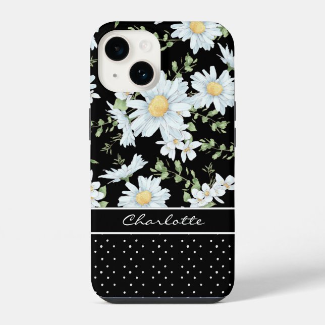 Modern Girly Chic Floral Dot Pattern Personalized  Iphone Case (Back)