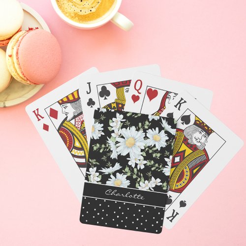 Modern Girly Chic Floral Dot Pattern Personalized Poker Cards