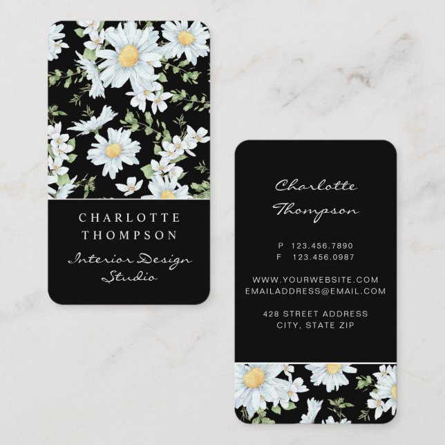 Modern Girly Chic Floral Dot Pattern Professional  Business Card (Front/Back)