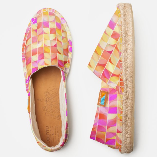 Modern Girly Chic Pink Yellow Geometric Pattern Espadrilles (Side)