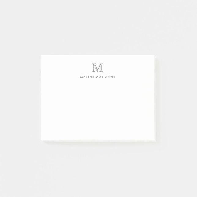 Modern Girly Chic Silver Gray Monogram Initial Post-it Notes (Front)