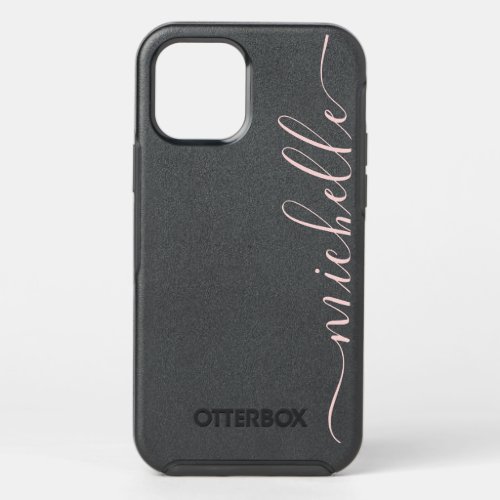 Modern girly chic simple pink elegant name script OtterBox symmetry iPhone 12 case