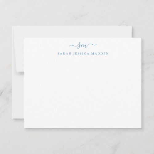 Modern Girly Chic Two Monogram Script Dusty Blue Note Card