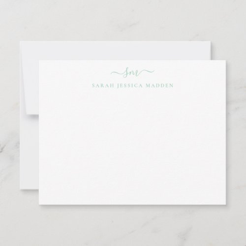 Modern Girly Chic Two Monogram Script Mint Green Note Card