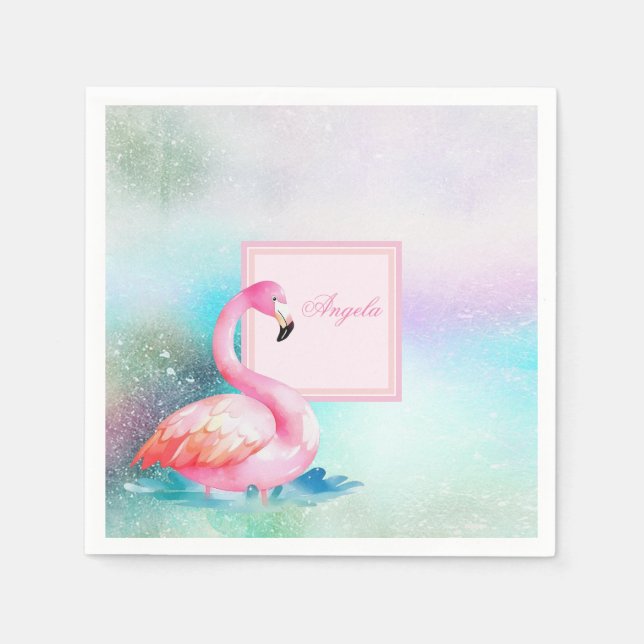 Modern Girly Colorful,Adorable Flamingos Napkins (Front)