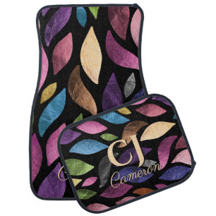 Modern Girly Colorful Brushed Metallic Monogram Car Floor Mat