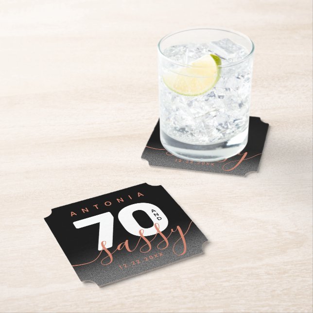 Modern Girly Copper 70 and Sassy Paper Coaster (Insitu)