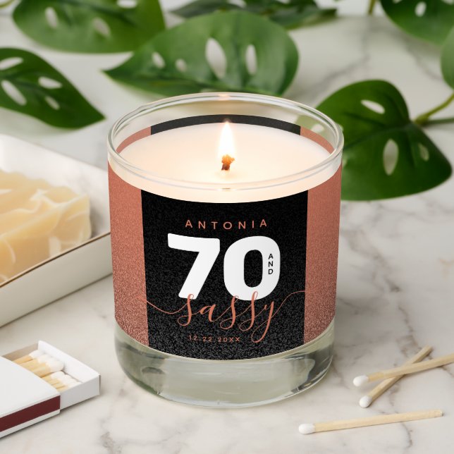 Modern Girly Copper Glitter 70 and Sassy Scented Candle (Lit)