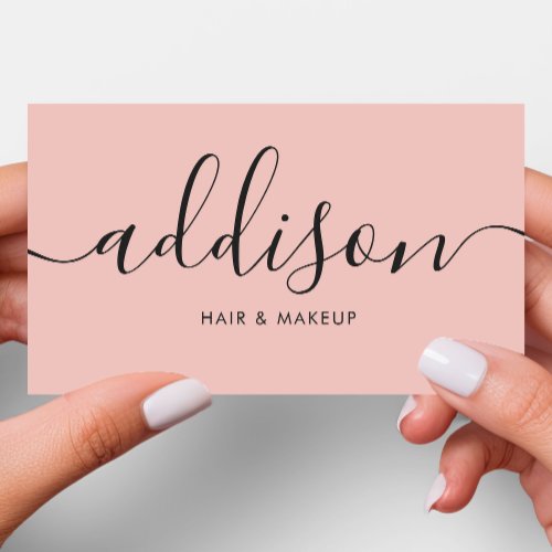 Modern Girly Coral Pink Minimalist Calligraphy Business Card