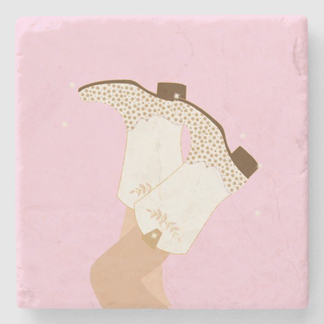 Modern Girly Cowgirl Boots Legs Stars Yeehaw Pink  Stone Coaster (Front)