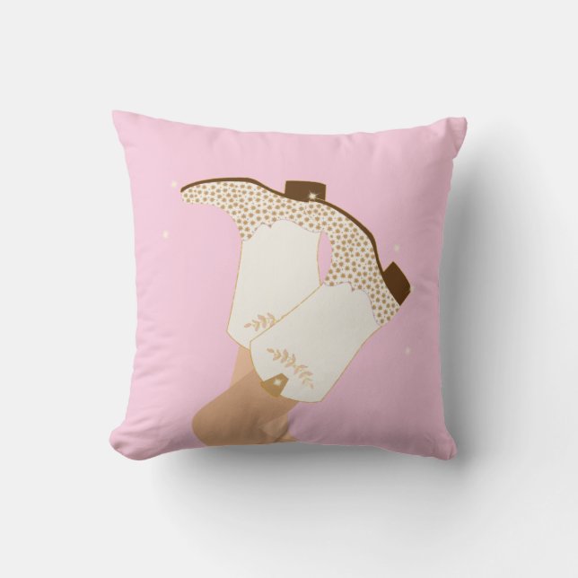 Modern Girly Cowgirl Boots Legs Stars Yeehaw Pink Throw Pillow (Front)