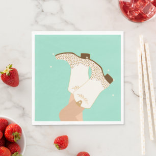 Modern Girly Cowgirl Boots Stars Mint Napkins