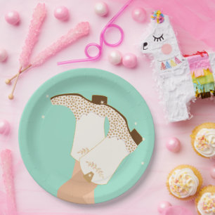 Modern Girly Cowgirl Boots Stars Mint Paper Plates