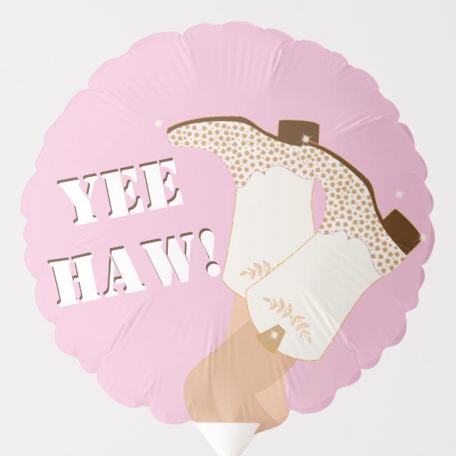 Modern Girly Cowgirl Boots Stars Yeehaw Pink Balloon (Front)