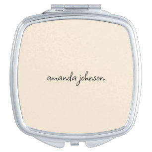 Modern Girly Cream Monogram Name Compact Mirror