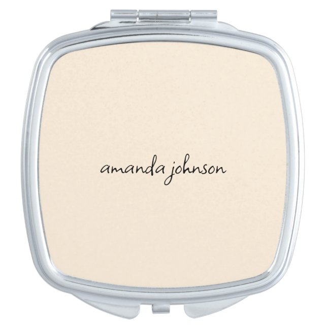 Modern Girly Cream Monogram Name Compact Mirror (Front)