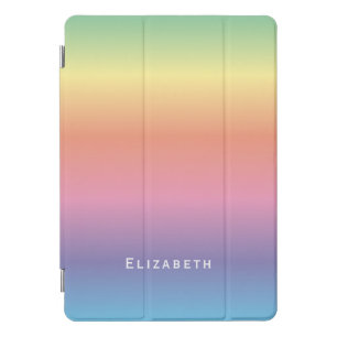 Modern Girly Cute Pastel Rainbow Ombre Custom Name iPad Pro Cover