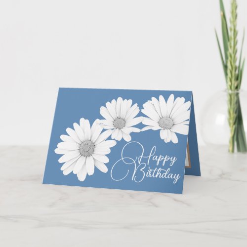Modern Girly Daisies Floral Flowers Blue Birthday Card