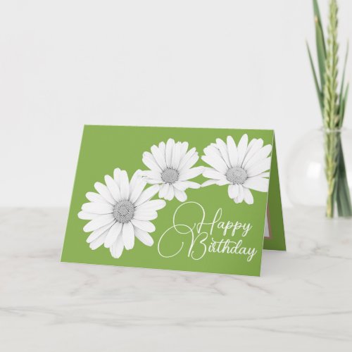 Modern Girly Daisies Floral Flowers Green Birthday Card