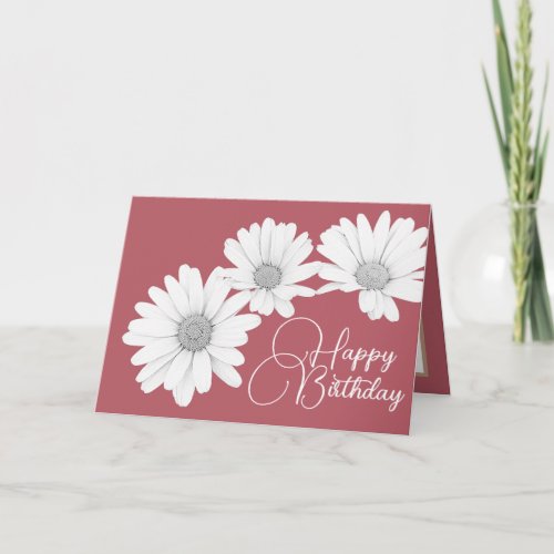 Modern Girly Daisies Floral Flowers Pink Birthday Card