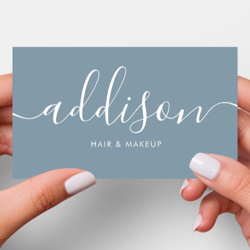 Modern Girly Dusty Blue Minimalist Calligraphy Business Card