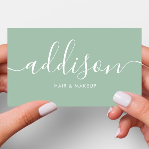 Modern Girly Dusty Mint Minimalist Calligraphy Business Card