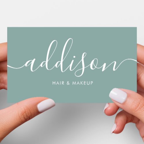 Modern Girly Dusty Teal Minimalist Calligraphy Business Card