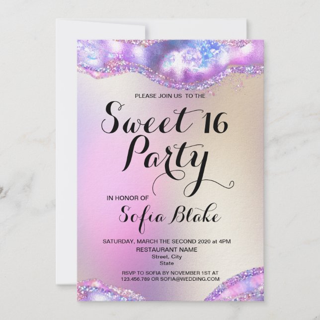 Modern Girly Elegant Glitter 16th birthday Opal  Invitation (Front)