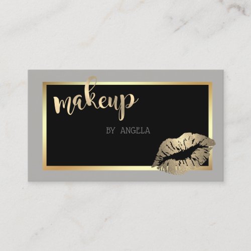 Modern Girly Elegant Gray  Frame Glitter Lips Business Card