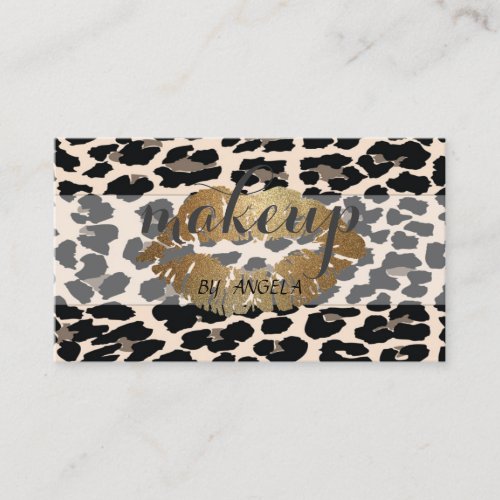 Modern Girly Elegant Leopard Print  Glitter Lips Business Card