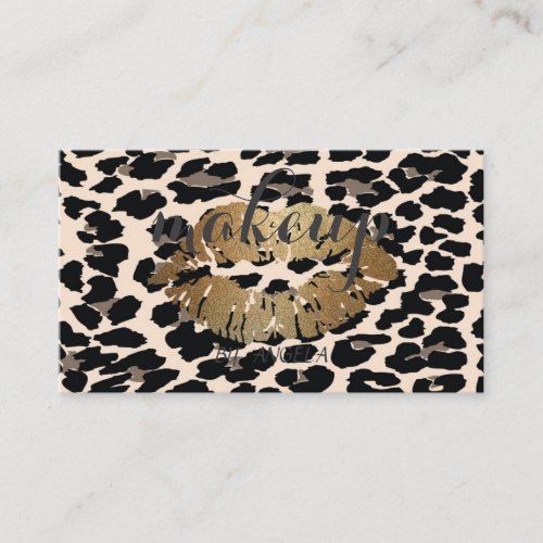 Modern Girly Elegant Leopard Print  Glittery Lips Business Card