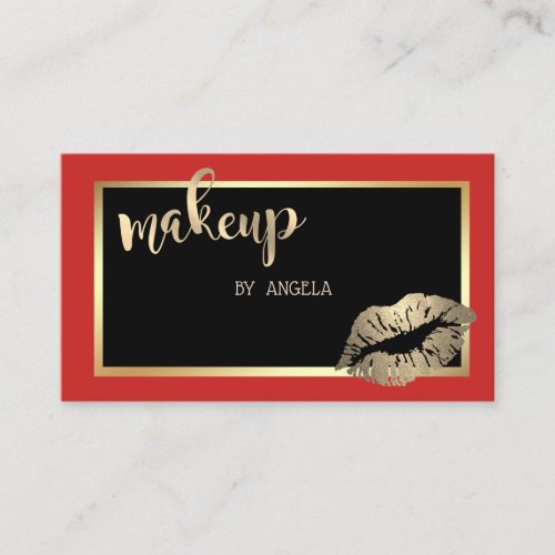 Modern Girly Elegant Red Frame Glitter Lips Business Card