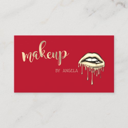 Modern Girly Elegant Red Metallic Dripping Lips Business Card