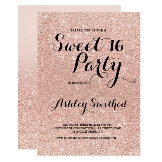 Modern girly faux gold glitter pink Sweet 16 Invitation | Zazzle.com