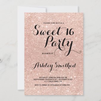 Modern girly faux gold glitter pink Sweet 16 Invitation | Zazzle