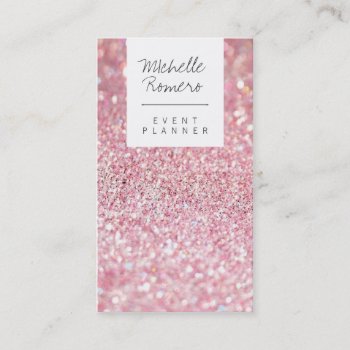 Modern Girly Faux Pink Glitter Bokeh Event Planner Business Card by busied at Zazzle