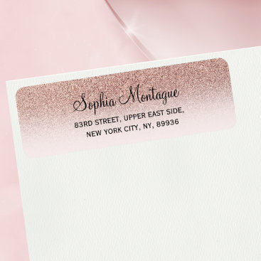 Modern girly faux rose gold glitter ombre label
