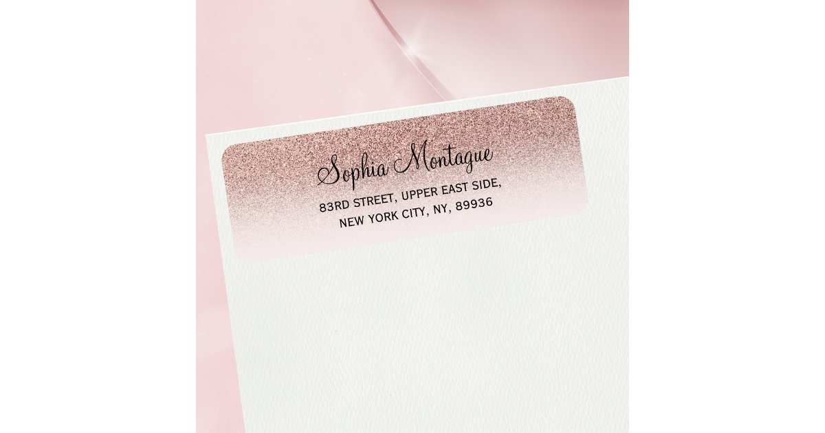 Modern girly faux rose gold glitter ombre label | Zazzle