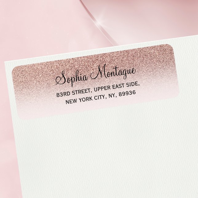 Modern girly faux rose gold glitter ombre label (Creator Uploaded)