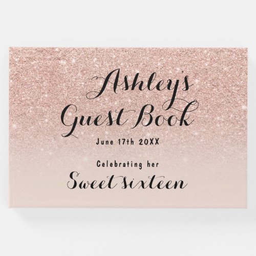 Modern girly faux rose gold glitter ombre Sweet 16 Guest Book