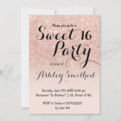 Modern girly faux rose gold glitter ombre Sweet 16 Invitation (Front)