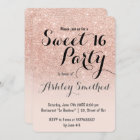 Modern girly faux rose gold glitter ombre Sweet 16