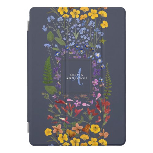 Modern girly floral colorful initial navy blue Cas iPad Pro Cover