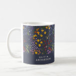 Modern girly floral colorful initial navy blue coffee mug<br><div class="desc">Modern girly floral colorful and navy blue personalized initial and name simple classy mug design.</div>